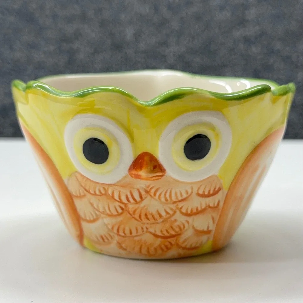 Pier 1 Imports‎ Owl Measuring Cup Set 4 Piece Hand Painted Stoneware Multicolor